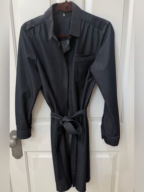 Elie Tahari Denim Button-Down Shirt Dress with Tie Waist